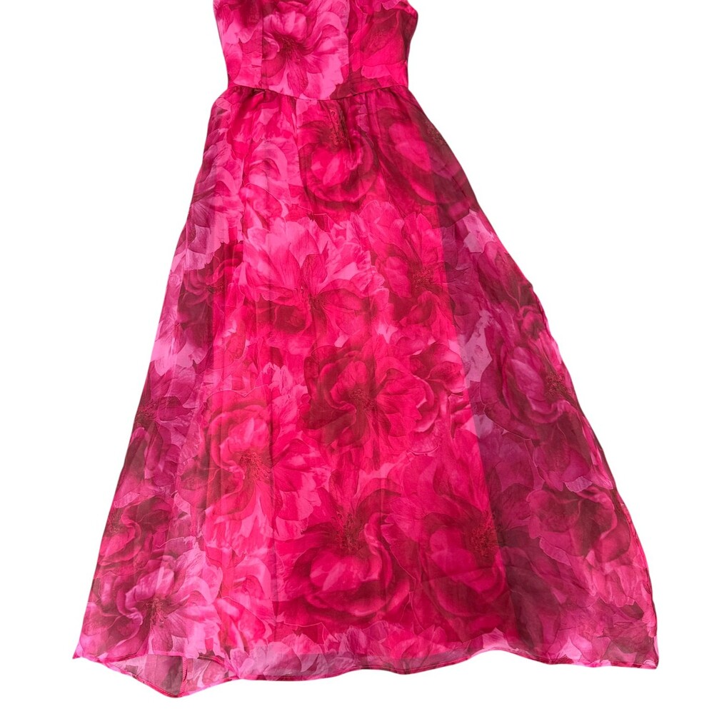 Lulus Floral Midi Dress XS Pink Organza Lace Up Back Lined Sleeveless Party EUC - Picture 4 of 12